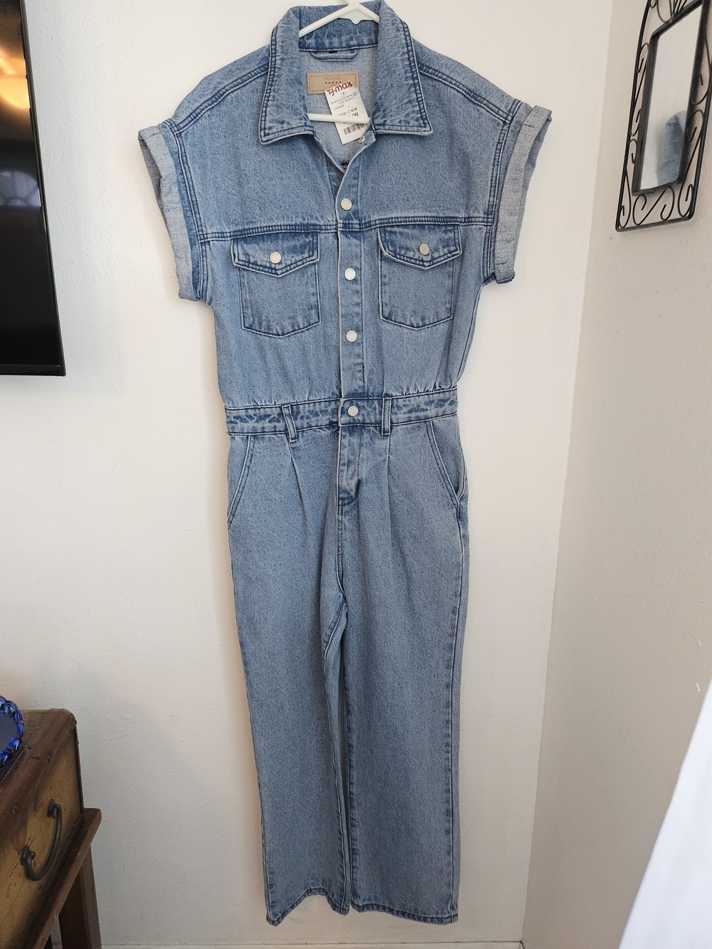 Blank NYC Light Blue Denim Short-Sleeve Jumpsuit